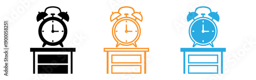 Colorful alarm clocks on nightstands