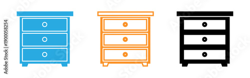 Three colorful chest of drawers illustrations