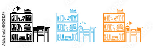 Colorful book shelf illustrations