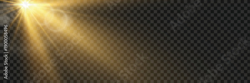 Vector transparent light beams. Light png. Special flash light effect. Glowing sunbeams effect, bright sun or spotlight beams. Decor element isolated on transparent background.