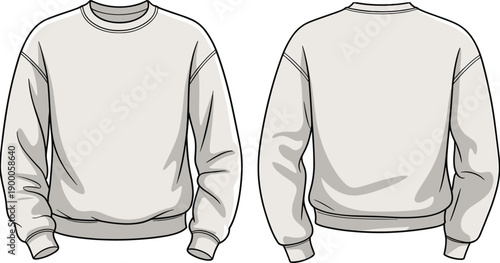 Cream colored sweatshirt front and back view white gray clothing