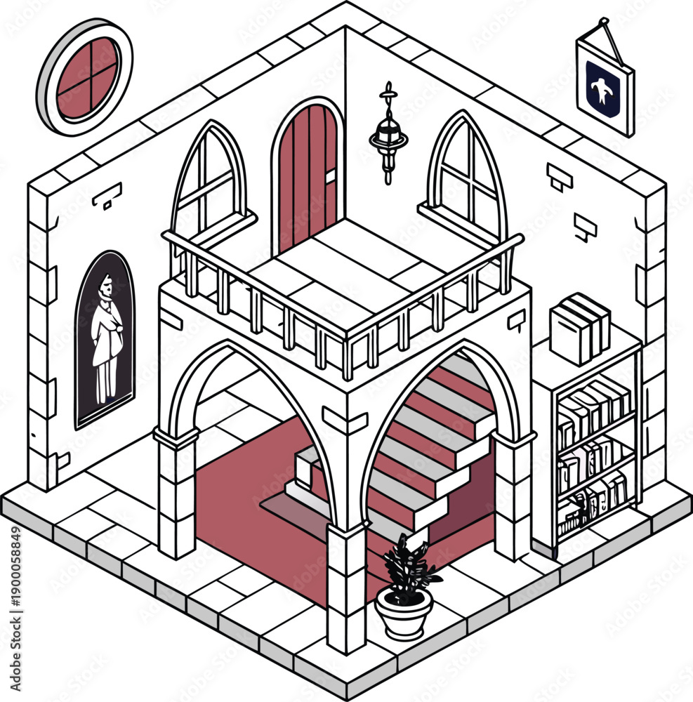 Naklejka premium Isometric view of a gothic castle interior room