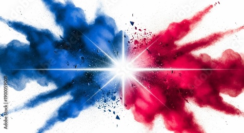 Abstract Explosion of Blue and Red Powder Clouds Colliding