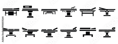 Minimalist black silhouette icon set of a surgical table . simple black flat vector style for medical and fitness icons concept.