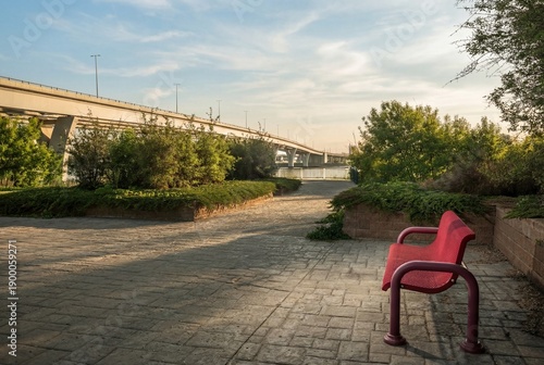 Bilde på lerret Memorial Bridge park walkway in Bismarck