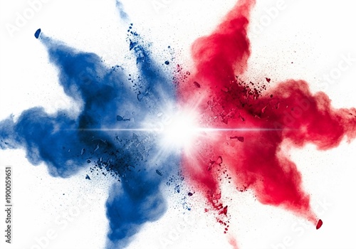 Abstract Explosion of Blue and Red Powder Clouds Colliding