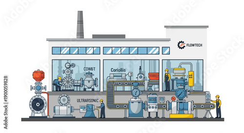 Illustration of a modern industrial facility showcasing various advanced manufacturing and processing equipment.
