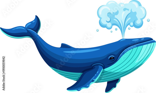 Blue whale spouting water vapor in open ocean