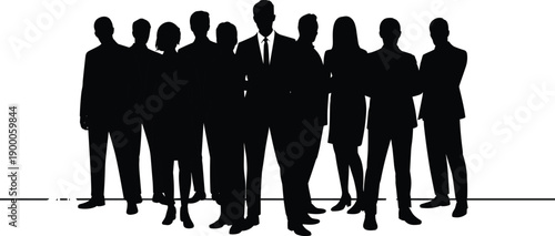 Group of business people standing in a line silhouette black