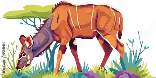 Bongo antelope grazing in the african savanna