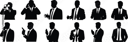 Silhouettes of businessmen in various poses and actions suits ties 3
