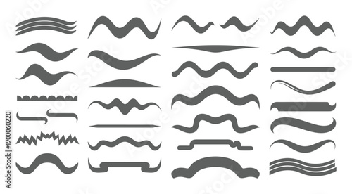 Grey wavy line stroke and curve silhouette elements arranged in a grid