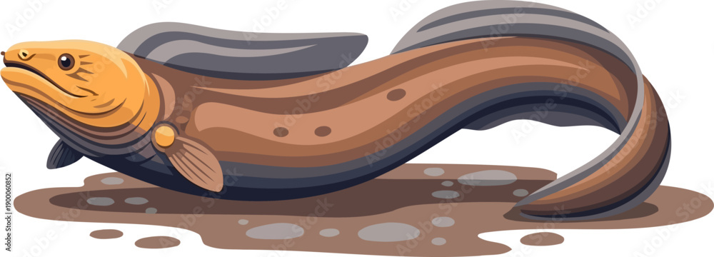Obraz premium Long eel slithering across a wet muddy riverbed