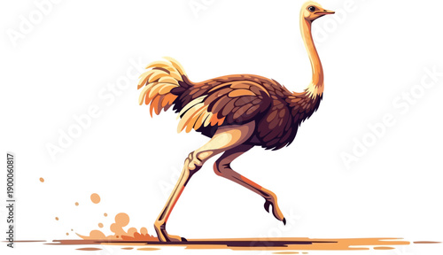 Large ostrich running across sandy desert terrain