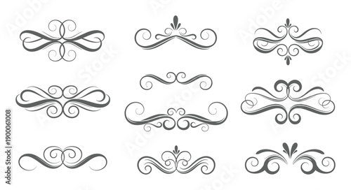 Elegant grey filigree swirl and flourish decorative silhouette elements