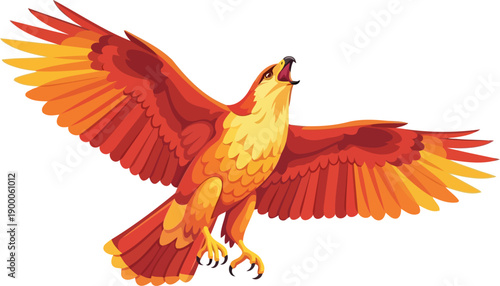 Mythical phoenix bird flying with wings spread wide