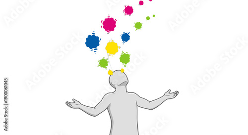 Creative Idea Flowing Out of a Person's Head. Abstract Vector Illustration of Inspiration, Genius, and Brainstorming on White Background.