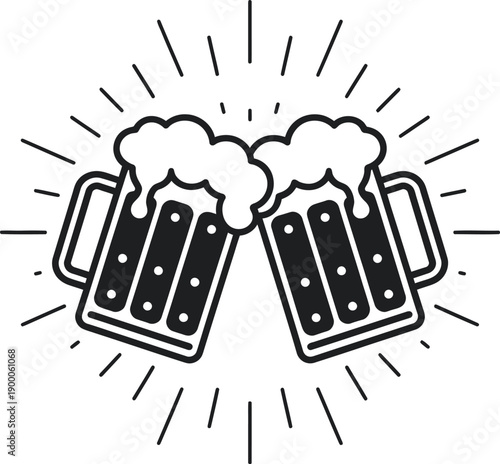 Vector illustration of a beer mug glass icon and chef hat symbol for a restaurant menu logo design featuring a bar kitchen cooking concept silhouette