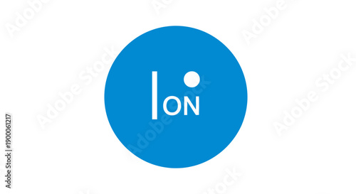 Minimalist ON Status Icon in Blue Circle. Flat Design Power Button Symbol, Modern Interface Graphic Element.