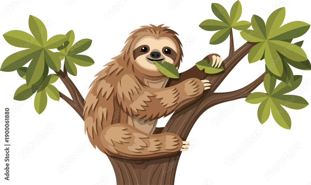 Fototapeta premium Three-toed sloth hanging from tropical tree branch