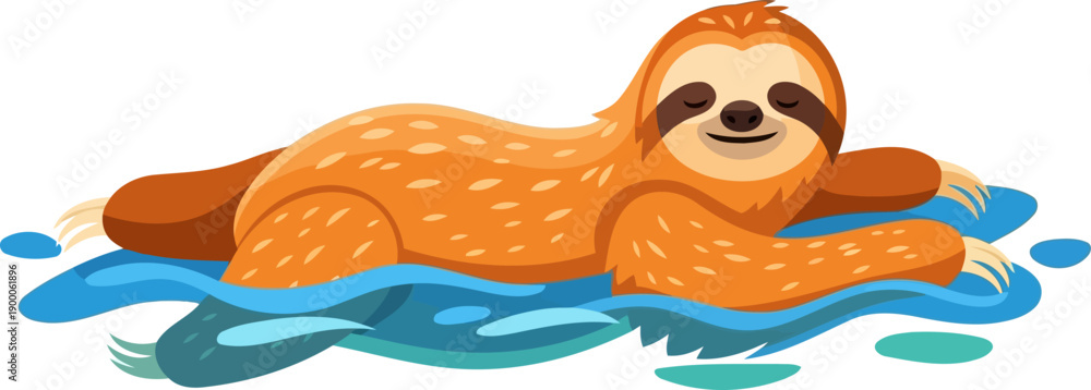 Fototapeta premium Three-toed sloth swimming through blue tropical waters