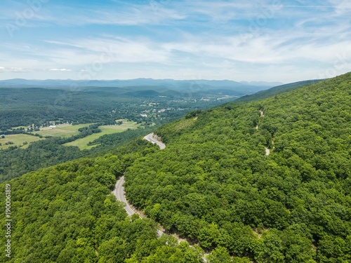 Obraz na płótnie Aerial View of Shawangunk Ridge and Winding Mountain Road, Hudson Valley New Yor