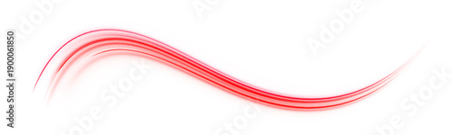 Neon waves in red twist along a dark urban highway. Dynamic light trails suggest high-speed digital motion. Futuristic abstract vector artwork with glowing effects. PNG
