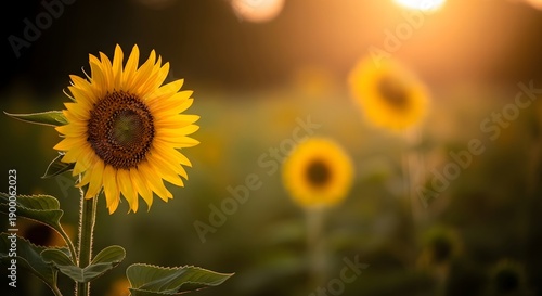 Sunflowers basking in warm sunlight during golden hour