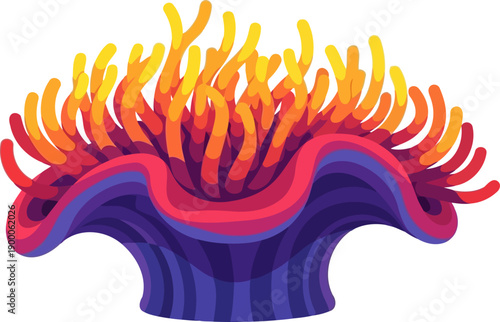 Vibrant sea anemone with orange and yellow tentacles