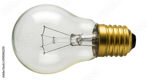 Wallpaper Mural Clear glass light bulb with golden metal screw base and filament inside isolated on white background studio shot Torontodigital.ca