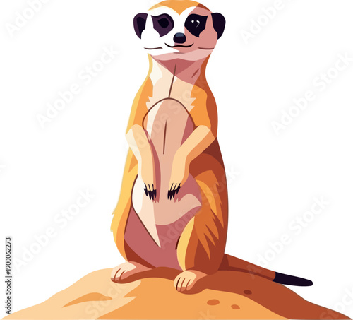 Alert meerkat standing upright on a sandy mound