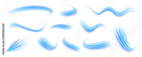 Cyan lines curve in dynamic loops over a dark cityscape. Energy streaks suggest rapid futuristic movement. Abstract neon vector illustration of speed and flow. PNG