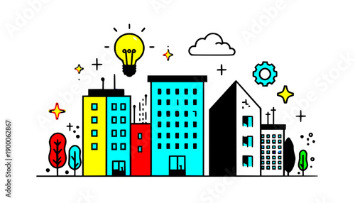 Modern Cityscape with Bright Ideas and Innovative Technology