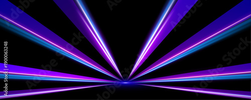 Neon blue and purple waves twist along a dark futuristic highway. Motion streaks pulse with dynamic cyber energy flow. Vector illustration with glowing effects.
