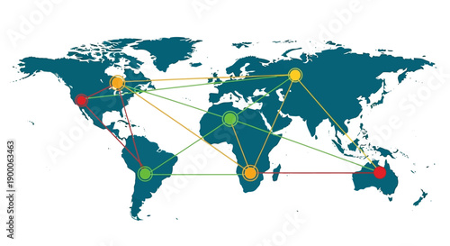 Global Network Connection Map. Abstract Visualization of World Telecommunication and Logistics Links, Showing International Data Flow and Infrastructure.