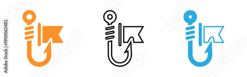 Collection of colored hook and screw icons in orange black and blue