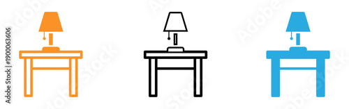 Colorful illustrations of table lamps on small tables