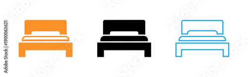 Three simple bed icons in different colors