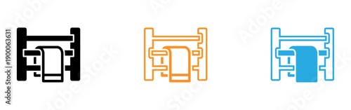 Three colorful icons of a robotic arm