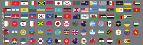 Vector illustration of international national flags in rectangular and circular formats