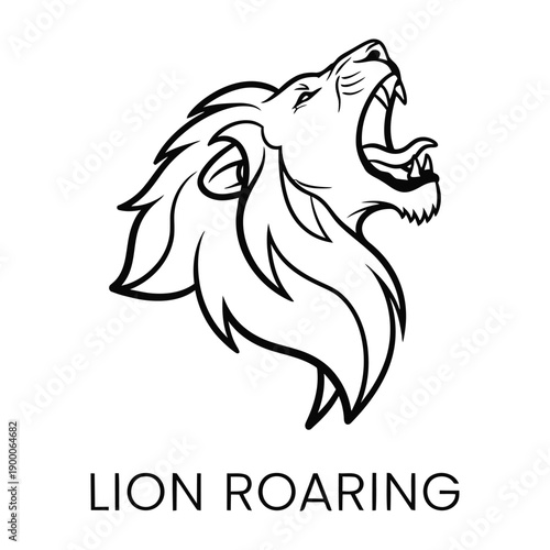 Roaring Lion Head Mascot Logo in Bold Line Art Style Vector Illustration.