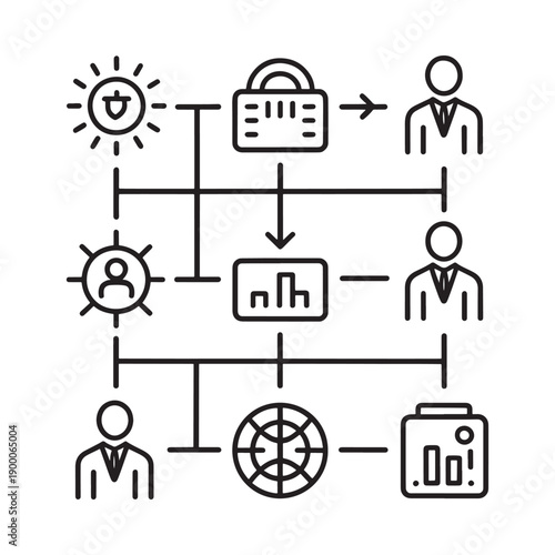 Data security concept with sun lock people and global network icons shown