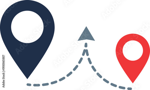 Free Download Dark blue and red map pins connected by dashed gray line and arrow location markers navigation - GFXLoad