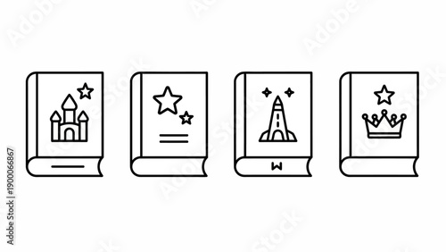 A set of four simple line icons representing different symbols on a clean white background, image (1177).ai