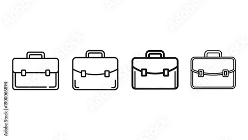 Four different briefcases in various illustration styles, showcasing diverse design elements and handles from a straightforward front viewpoint.