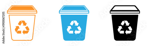 Recycling bins with recycling symbols