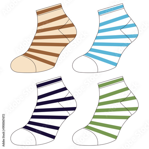 Socks technical drawing fashion design with silicone grip  sketch vector illustration template. Mock up cad drawing for unisex men's and women's football socks design.