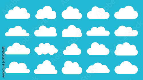 Collection of white fluffy cumulus clouds on a bright blue sky background white clouds fluffy clouds
