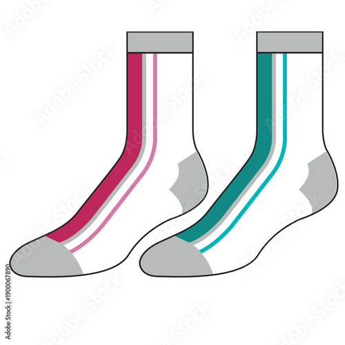 Socks technical drawing fashion design with silicone grip  sketch vector illustration template. Mock up cad drawing for unisex men's and women's football socks design.