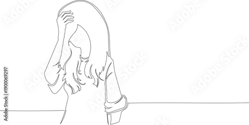 Continuous One Line Drawing of a Woman Experiencing Stress eps10